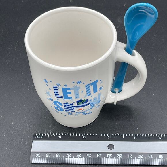 Let It Snow Holiday Ceramic Coffee Mug & Blue Spoon - Picture 6 of 6